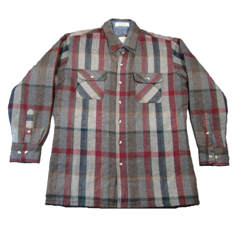 Vtg‎ Northwest Territory Wool Flannel Jacket S Tan Red Plaid Quilt Lined Rugged